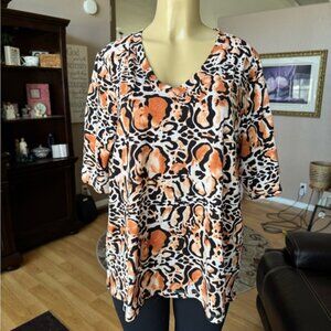 Attitudes by Renee Leopard Print Top - Orange and Black-size 1X
